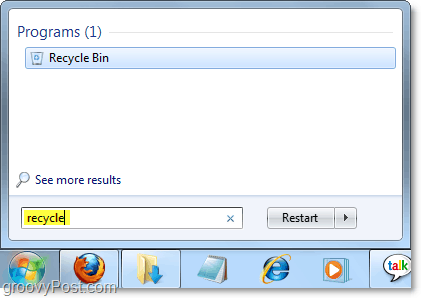päästä roskakoriin Windows 7: n Käynnistä-valikosta