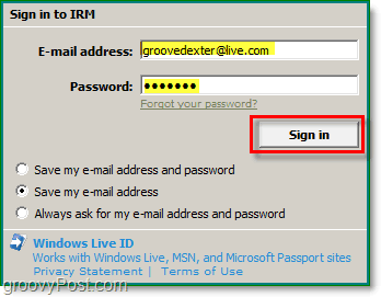 kirjaudu sisään Windows Liveen käyttämällä Office Outlook 2010 -käyttöjärjestelmää