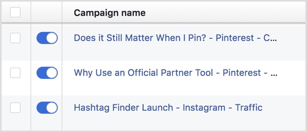 facebook-mainoskampanjan nimeämiskäytäntö