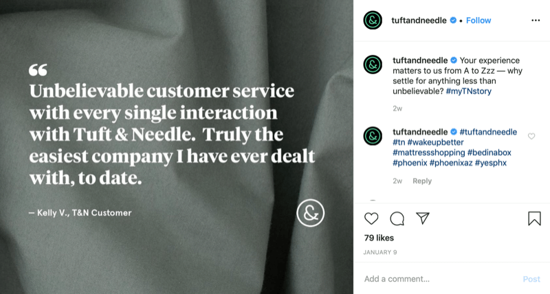asiakaslainausgraafi Tuft and Needle Instagram -tililtä