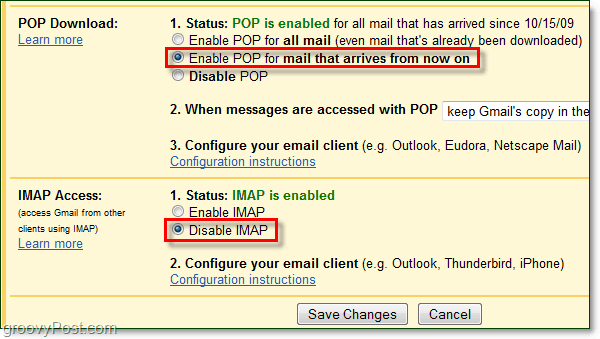 Yhdistä Gmail Outlook 2010:een POP: n avulla