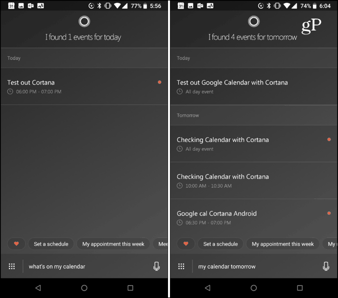 Google-kalenteri Cortana linkitetty