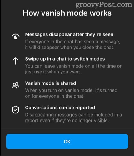Kuinka Vanish Mode toimii -näyttö