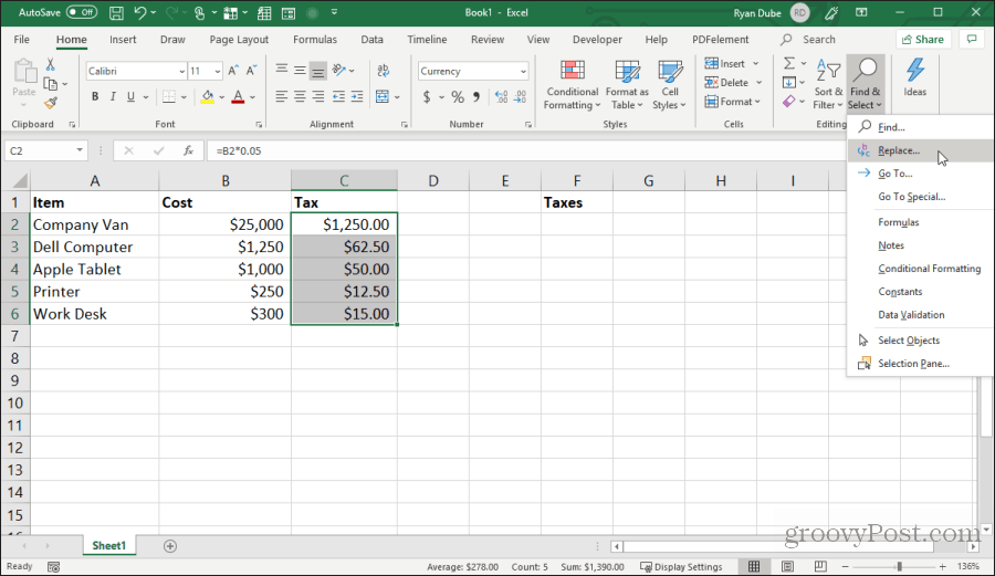 korvaamalla kaavan merkit Excelissä