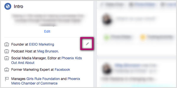 kynäkuvake Facebook-profiilin Intro-osiossa