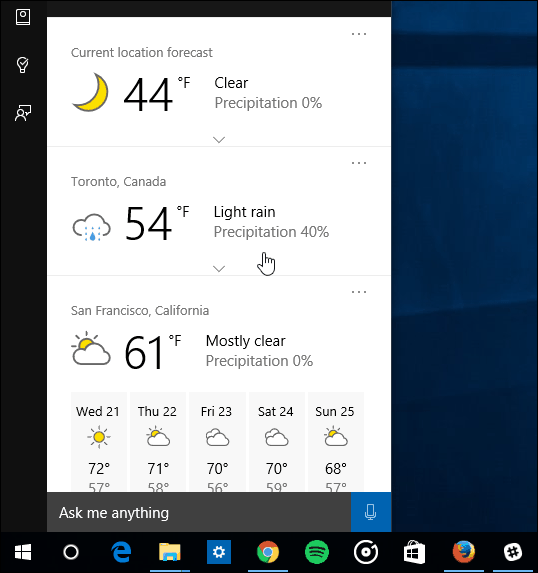 useita kaupunkeja Cortana sää