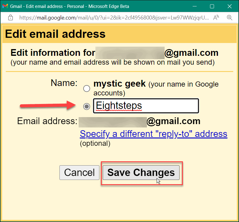 Kuinka muuttaa nimeä gmailissa