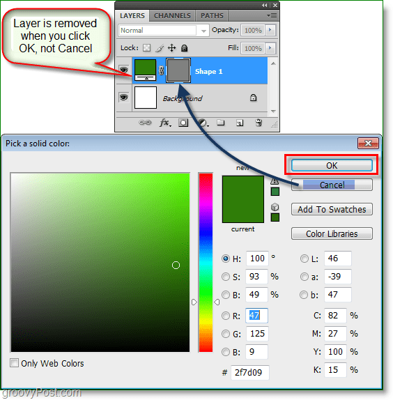 Photoshop Color Picker -kuvakaappaus -woohoo se toimii. Voit nyt käyttää värienvalitsimen pikanäppäimiä Photoshopissa