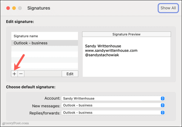 Lisää uusi allekirjoitus Macin Outlookissa