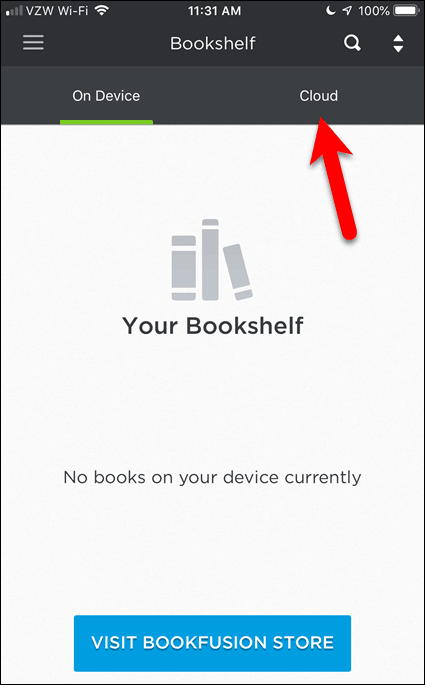 Ei kirjoja BookFusionissa iOS-laitteella