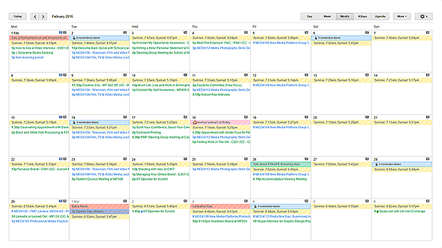 google kalenteri ical ajoitetut tapahtumat järjestetyt kalenterit yliopisto-opiskelijoiden siistinä