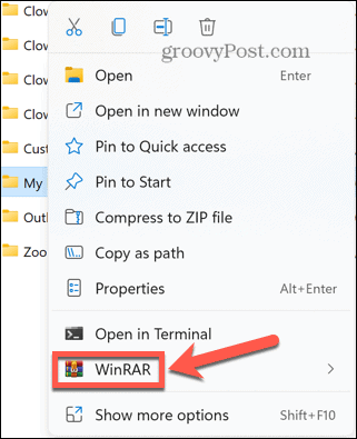 Windows 11 kontekstivalikko winrar
