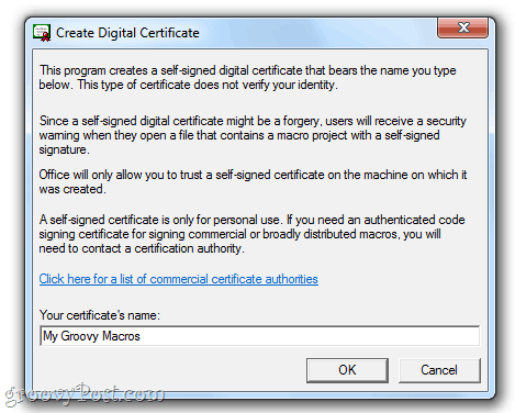 Luo itse allekirjoitettu digitaalinen sertifikaatti Office 2010: ssä