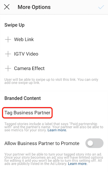 Tag Business Partner -vaihtoehto Instagram-tarinoille