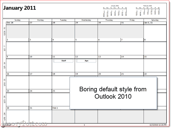 Outlook-painettu kalenteri