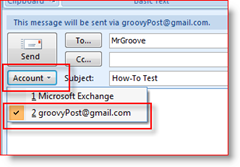 Valitse Lähetä tili Outlook 2007: ssä