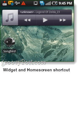 songbird android -widget ja shorcut-kuvakaappaus
