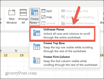 excel unfreeze lasit