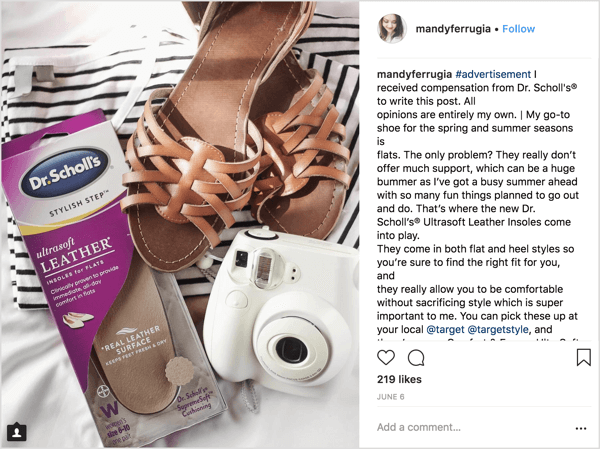 Mandy Ferrugia, kauneuden ja elämäntavan Instagram-vaikuttaja, auttoi mainostamaan Dr.Schollin asuntojen pohjallisia tässä sponsoroidussa viestissä.