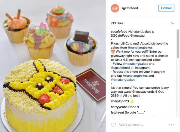 Singaporen Café Food mainosti Nanatang Bakesin lahjoitusta Instagram-tilinsä kautta.