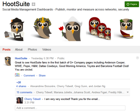 Google+ -sivut - HootSuite