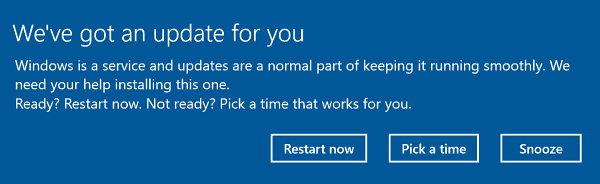 Windows 10 -tuotteiden päivitys ratkaisee automaattisen uudelleenkäynnistyksen päivitysten jälkeen
