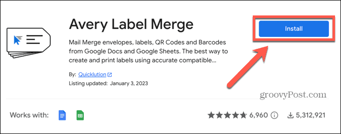 Google Sheets asentaa avery label merge