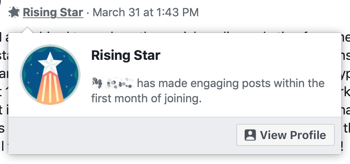 Kuinka käyttää Facebook-ryhmien ominaisuuksia, esimerkki Rising Star -ryhmän tunnuksesta
