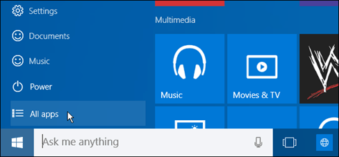 Käynnistä-valikko Windows 10