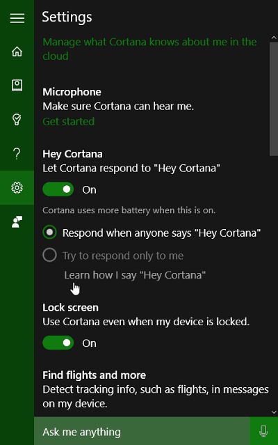 Cortana-asetukset