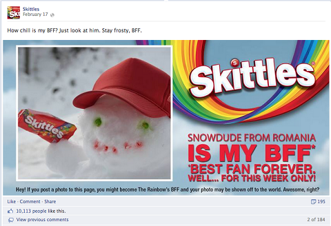 skittles bff lähettää facebookissa