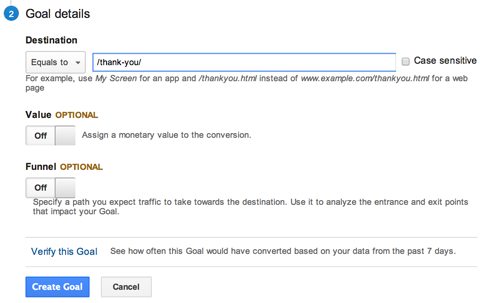 google analytics -tavoitteen URL-osoite