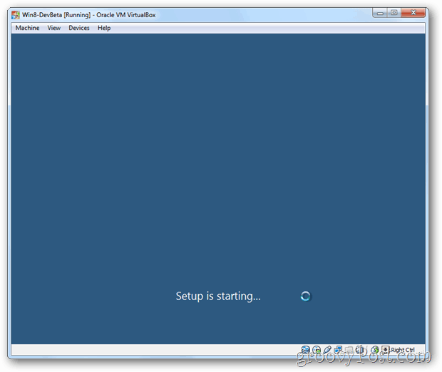 VirtualBox Windows 8: n asennus alkaa