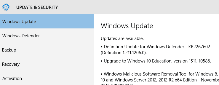 Pakota Windows 10 -päivitys toimittamaan marraskuun päivitys