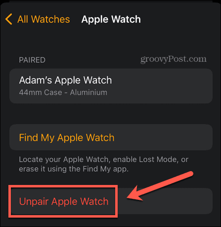 Apple Watchin pariliitoksen poistaminen
