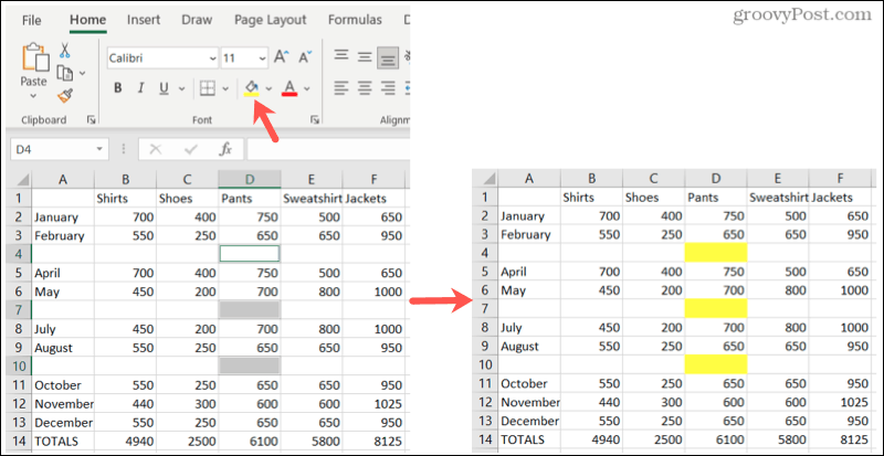 Korosta tyhjät kohdat Excelissä