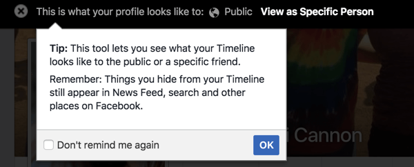 Käytä Näytä-ominaisuutta nähdäksesi, kuinka Facebook-profiilisi näkyy muille.