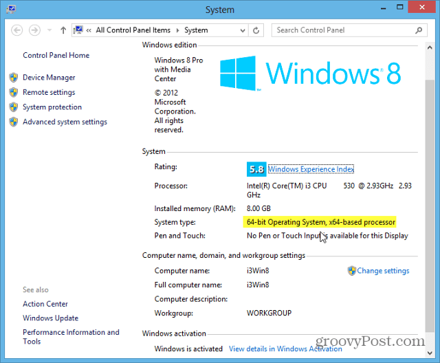 Windows 8 -järjestelmätyyppi