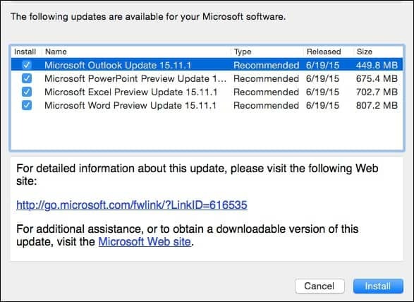 Microsoft Office 2016 for Mac esikatselu päivitys KB3074179