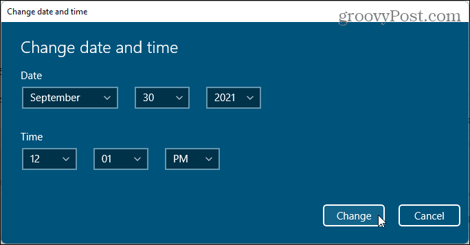 Muuta päivämäärän ja kellonajan valintaikkuna Windows 11: ssä