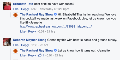 rachel ray show facebook kommentti vastaukset esimerkki