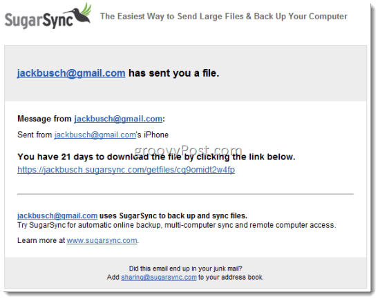 SugarSync Jaa tiedostoja sähköpostitse