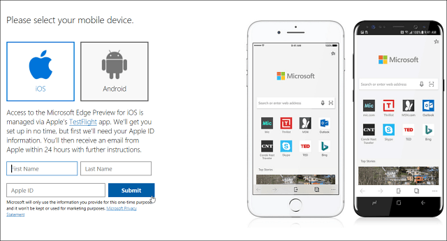 Microsoft Edge -selain on tulossa iOS Nyt -sovellukseen Androidin tulossa pian