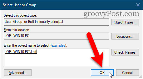Sulje Valitse käyttäjä tai ryhmä -valintaikkuna Windowsin rekisterissä