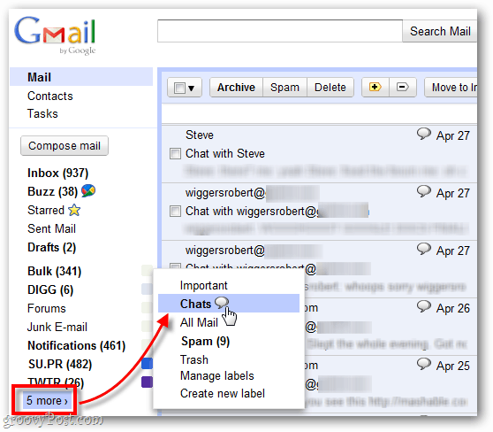 löytää vanhoja tallennettuja chatteja Gmailissa