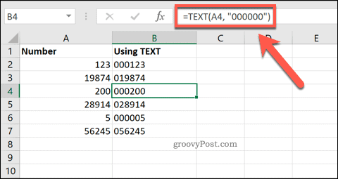 TEXTin käyttäminen Excelissä etunollien lisäämiseen