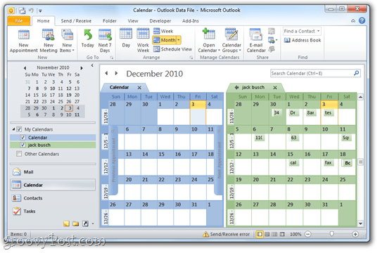 Google-kalenteri / Outlook 2010 vierekkäin