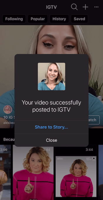 kehote jakaa IGTV-video Instagram-tarinoihin