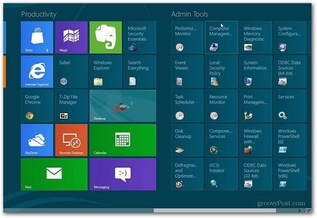 Lisää hallintatyökalut Windows 8: n aloitusnäyttöön