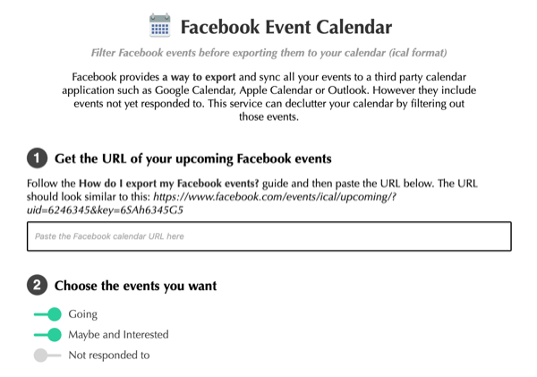 Viikon löytäminen sosiaalisen median markkinoinnin podcastista: Facebook-tapahtumakalenteri.